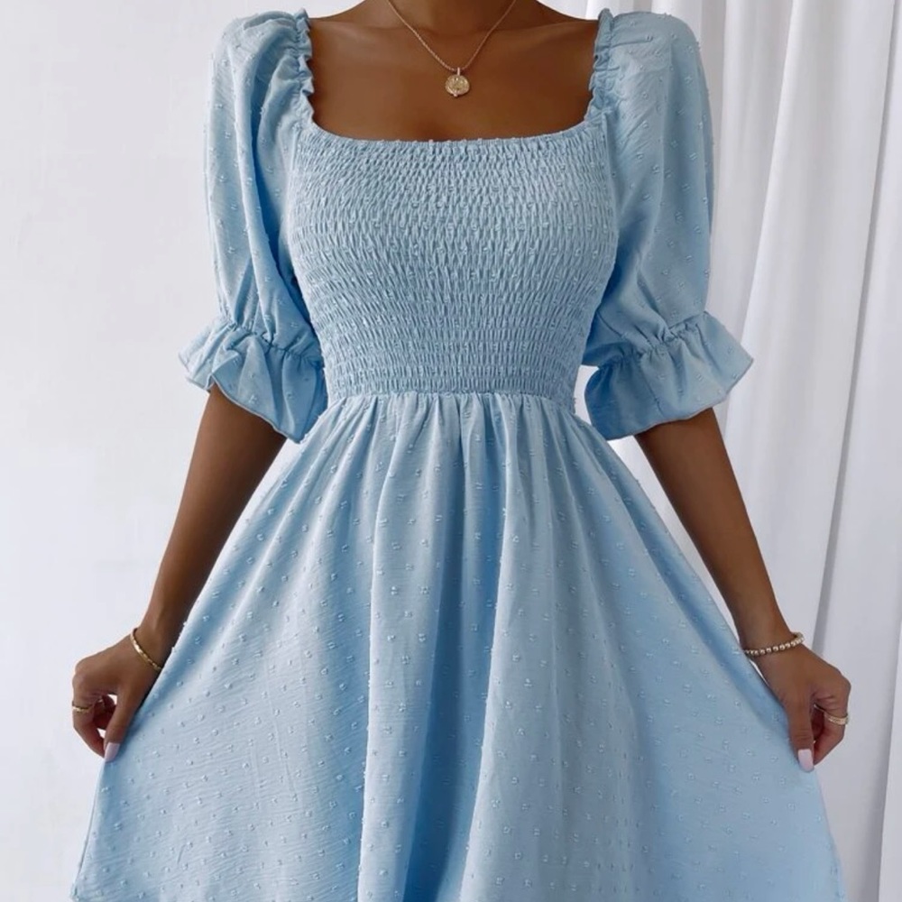 Swiss Dot Shirred Bust Dress